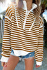 Khaki Stripe Zip up Collar Drop Shoulder Sweater