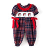 TODDLER GIRLS CHRISTMAS SANTA CLAUS EMBROIDERY SMOCKED ROMPER