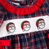 TODDLER GIRLS CHRISTMAS SANTA CLAUS EMBROIDERY SMOCKED ROMPER