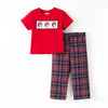 BOYS CHRISTMAS SANTA CLAUS EMBROIDERY SMOCKED OUTFIT SET