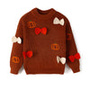 GIRLS HALLOWEEN&THANKSGIVING PUMPKIN EMBROIDERY BOW SWEATER