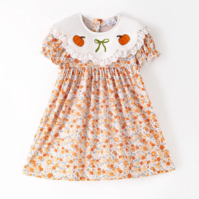 GIRLS HALLOWEEN & THANKSGIVING PUMPKIN EMBROIDERY DRESS 4T GIRLS HALLOWEEN & THANKSGIVING PUMPKIN EMBROIDERY DRESS 4T