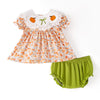 TODDLER GIRLS HALLOWEEN&THANKSGIVING PUMPKIN EMBROIDERY BLOOMER SET