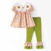 GIRLS HALLOWEEN & THANKSGIVING PUMPKIN EMBROIDERY RUFFLE OUTFIT SET