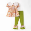 GIRLS HALLOWEEN & THANKSGIVING PUMPKIN EMBROIDERY RUFFLE OUTFIT SET