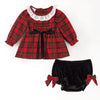 TODDLER GIRLS CHRISTMAS RED PLAID COTTON SMOCKED BLOOMER SET