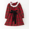 GIRLS CHRISTMAS RED PLAID COTTON SMOCKED DRESS