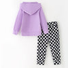 GIRLS HALLOWEEN SPOOKY VIBES PRINT HOODIE CHECKERED TROUSERS SET