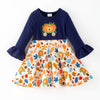 GIRLS FALL PUMPKIN APPLIQUE RUFFLE SLEEVES DRESS