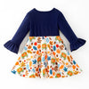 GIRLS FALL PUMPKIN APPLIQUE RUFFLE SLEEVES DRESS