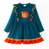 GIRLS THANKSGIVING TURKEY APPLIQUE COTTON RUFFLE DRESS