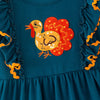 GIRLS THANKSGIVING TURKEY APPLIQUE COTTON RUFFLE DRESS