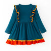 GIRLS THANKSGIVING TURKEY APPLIQUE COTTON RUFFLE DRESS