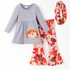 GIRLS THANKSGIVING TURKEY APPLIQUE OUTFIT SET WITH SCARF
