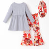 GIRLS THANKSGIVING TURKEY APPLIQUE OUTFIT SET WITH SCARF