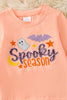 "Spooky Season" Coral Appliqué Sweatshirt with Animal Print Bell Bottoms