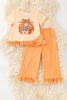 "Thankful" pumpkin printed girls tunic & gingham pants