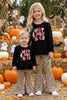 "Spooky" Black Appliqué Long Sleeve Shirt and Cheetah Printed Bell Bottoms