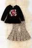 "Spooky" Black Appliqué Long Sleeve Shirt and Cheetah Printed Bell Bottoms