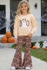 "Boo" Ghost Long Sleeve Top with ruffle sleeve and animal printed bells