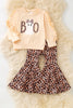 "Boo" Ghost Long Sleeve Top with ruffle sleeve and animal printed bells