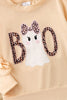 "Boo" Ghost Long Sleeve Top with ruffle sleeve and animal printed bells