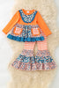Blue Orange Stripe & Floral Block Ruffle Tunic & Bell Bottoms
