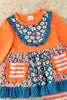 Blue Orange Stripe & Floral Block Ruffle Tunic & Bell Bottoms