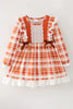 Burnt Orange Plaid Dress with Lace Detail