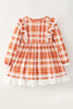 Burnt Orange Plaid Dress with Lace Detail