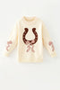 Horse Shoe on Cream Knit Pullover Sweater w/moon stitch