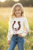 Horse Shoe on Cream Knit Pullover Sweater w/moon stitch