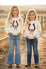 Horse Shoe on Cream Knit Pullover Sweater w/moon stitch