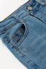 Straight Cut Denim Pants w/ adjustable waistband & distressed hem