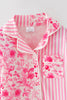Pink Half Floral Half Stripe Printed Girls Pajamas
