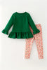 Dark Green Ruffle Sleeve Top and Floral Leggings