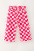 Fuchsia & Light Pink Checkered Printed Denim Jeans