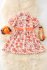Orange tone multi printed western dress.