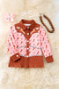 Girls western printed brown & pink button up long sleeve shirt. (Western)