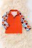 (Western) Orange western printed sleeve pullover.