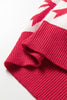 Red Bow Print 2-tone Rhombus Knit Loose Sweater
