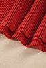 Red Cozy Ribbed Patchwork Polka Dot Trim Long Sleeve 2pcs Pant Set