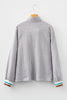 Dark Grey Striped Print Contrast Patchwork Detail Split Neck Blouse