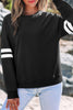 Black Varsity Striped Detail Drop Shoulder Oversized Sweatshirt