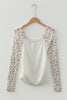 White Floral Lace Patchwork Square Neck Long Sleeve Top