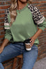 Black Leopard Print Colorblock Raglan Sleeve Sweatshirt