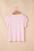 Pink Striped Print Waffle Knit T Shirt