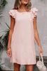 Light Pink Textured Flutter Sleeve Square Neck Bow Back Mini Dress