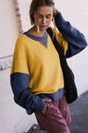 Apricot Color Block Thumbhole Sleeve Drop Shoulder Sweatshirt