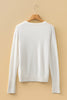 White Button Split Cuffs Round Neck Slim Sweater